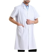 Efngkp Lab Coat for Women Men White Medical Coat Cotton Doctors Costume Scientist Coat Unisex Lab Coats Laboratory White Coat Short Sleeves Fancy Dress Labcoat